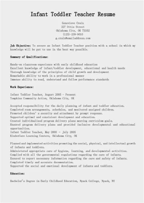 Maybe you would like to learn more about one of these? Resume Samples: Infant Toddler Teacher Resume Sample