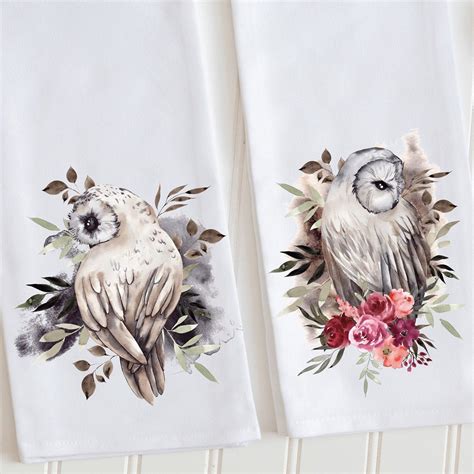 Owl Tea Towel Owls Hand Towels Owl Kitchen Towel Set T Etsy
