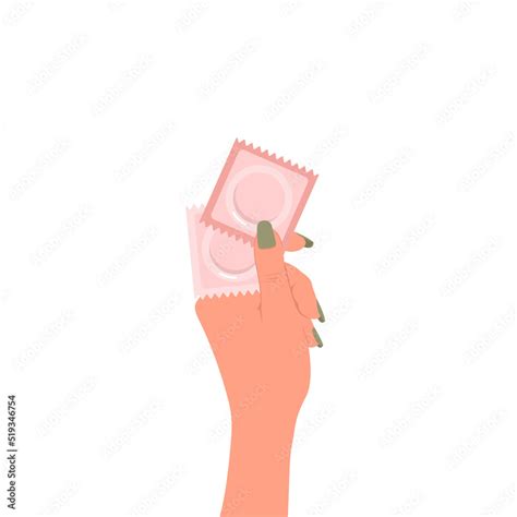 A Girl Is Holding A Pair Of Different Flat Style Condoms In Her Hand Concept Of Contraception