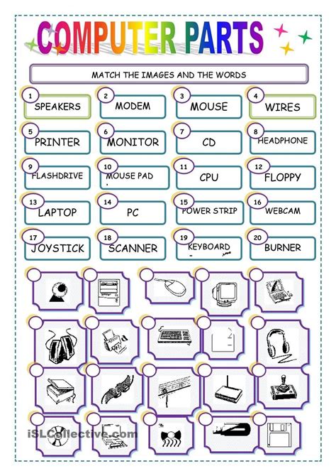 Free Printable Computer Worksheets Match The Puter Parts Worksheet Free Esl Printable In 2020