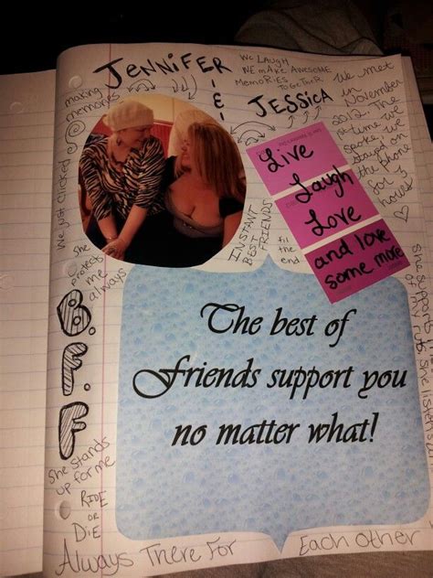 best friend smash book page pics and wrote when we met and what we do for each other friend