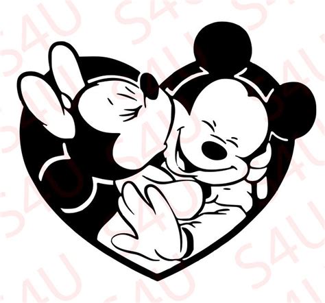 Minnie And Mickey Mouse Kissing In A Heart Svg File Instant Etsy