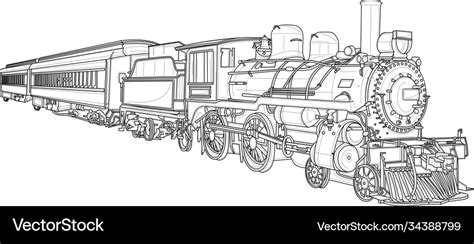 Realistic Steam Train Sketch Template Royalty Free Vector