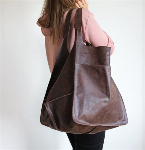 Oversize Shoulder Hobo Bag Dark Brown Handbag Leather Bag Etsy