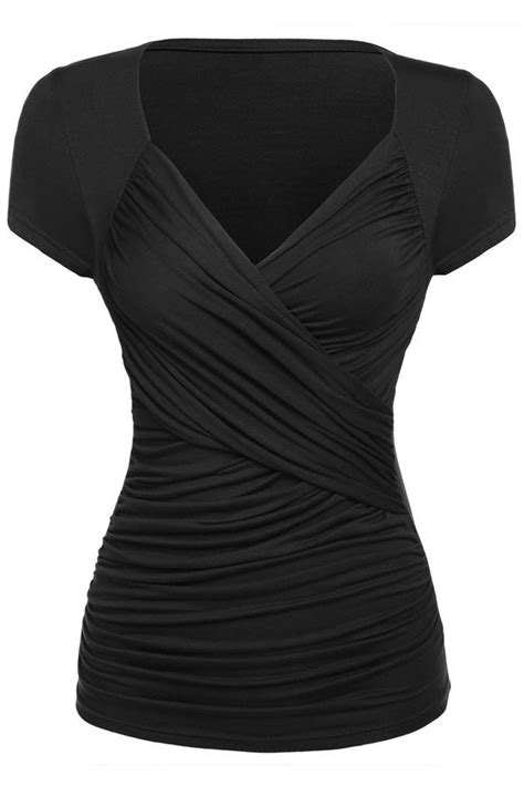 Black Ruched Short Sleeve Summer Women Dressy Tops Online Store For Women Sexy Dresses