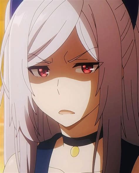 An Anime Character With White Hair And Red Eyes Looks At The Camera
