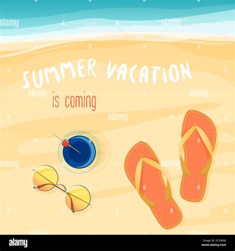 Vector Illustration Of Summer Vacation Is Coming Text With Sunglasses