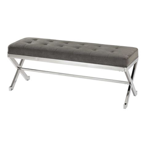 Gray Tufted Cushioned Bench Seat Modern Sleek Entryway Seating