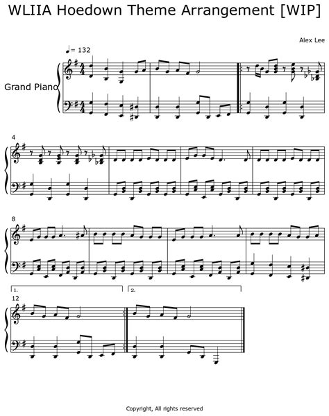wliia hoedown theme arrangement [wip] sheet music for piano