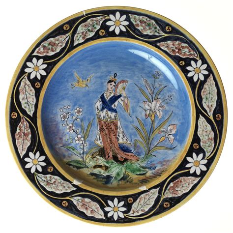 Charger Majolica Lady With Fan Torquato Castellani Rome Italy