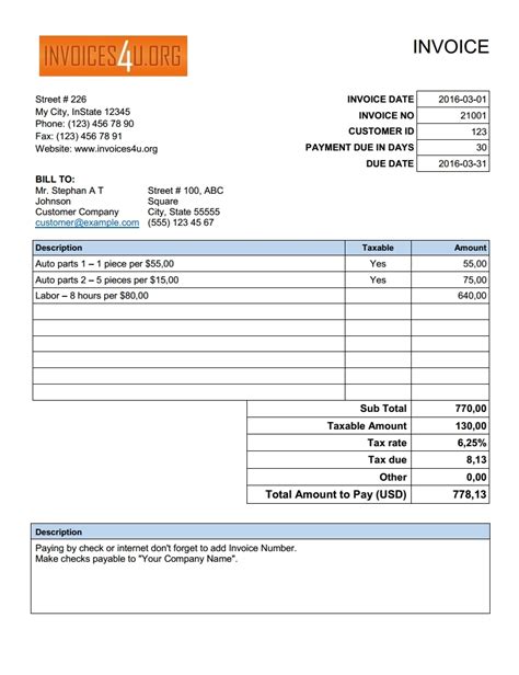 Free Invoice Templates For Microsoft Excel Foodskesil