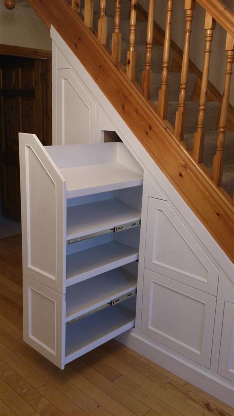 The space under the stairs is usually wasted or stuff is chucked under them, but i wanted a nicely organized pantry. Slide out drawers for under the stairs | Stairs storage drawers, Staircase storage, Understairs ...