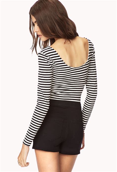 Lyst Forever 21 Bold Striped Bodysuit In Black