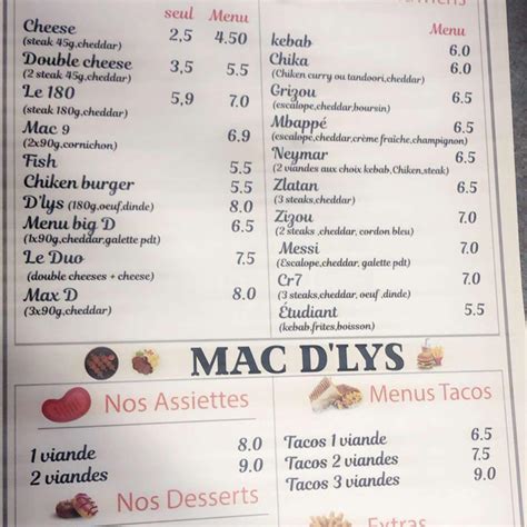 Menu At Mac Dlys Restaurant Dammarie Lès Lys