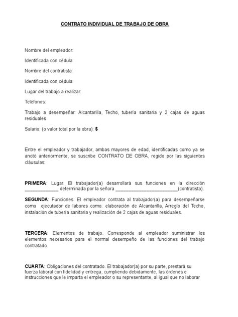 Como Llenar Un Contrato A Obra O Labor