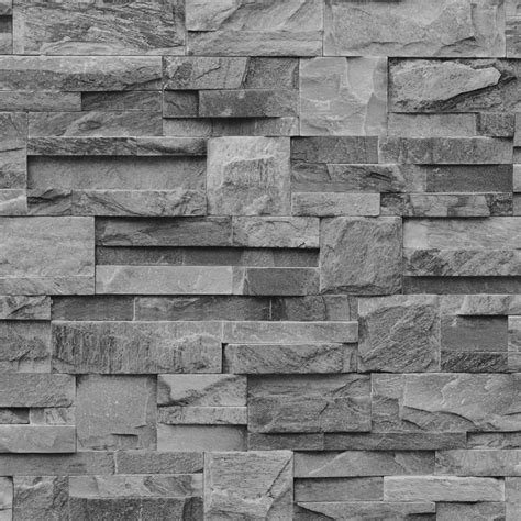 Muriva Stone Brick Effect Grey Wallpaper J27409 Slate Effect