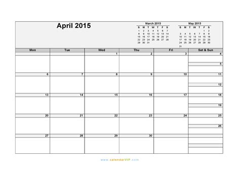 April 2015 Calendar Blank Printable Calendar Template In Pdf Word Excel