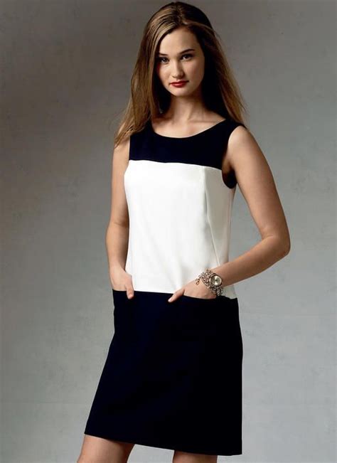 V1382 Misses Sleeveless Colorblock Dress Sewing Pattern Vogue