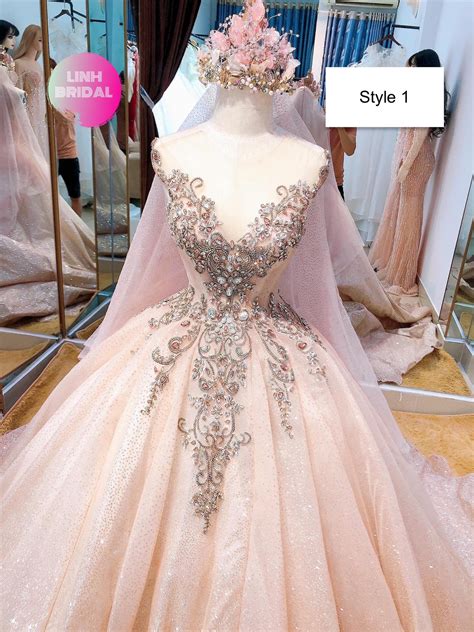pretty princess ombre pink beaded bodice sparkle ball gown wedding dress with train and glitter