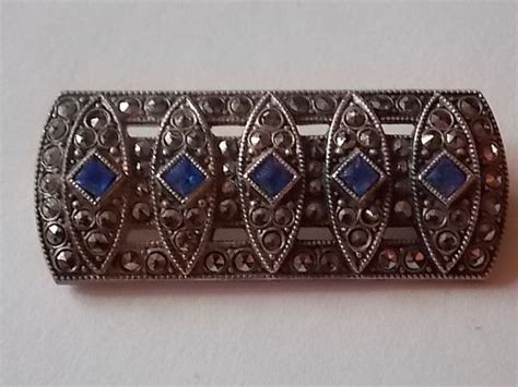 Vintage Silver Marcasite Blue Glass Stones Brooch Pin Etsy UK Vintage Silver Marcasite