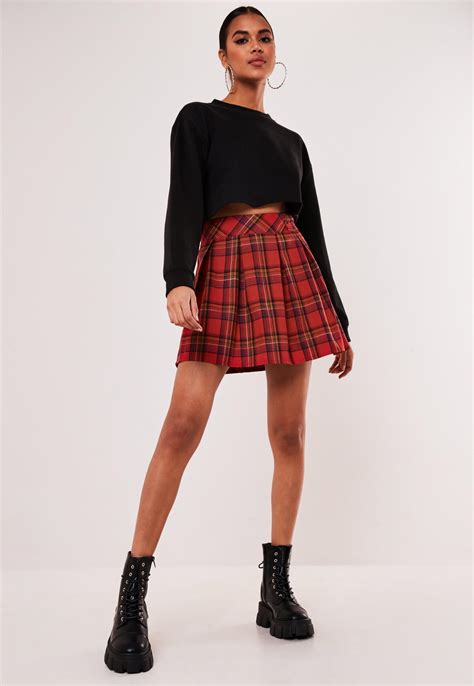 Red Plaid Print Pleated Buckle Mini Skirt Missguided