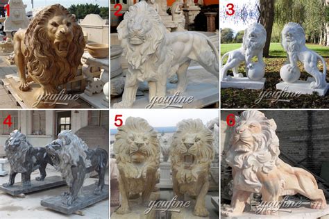 Winged Marble Stone Lion Statues Pair For Outside Garden Ornaments For