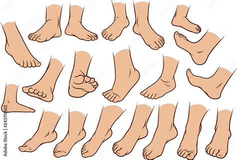 Cartoon White Man Or Woman Foots Gesture Set Different Foot Positions