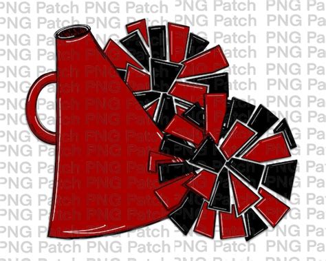 Red And Black Cheerleader Megaphone And Pom Poms Football Png Etsy