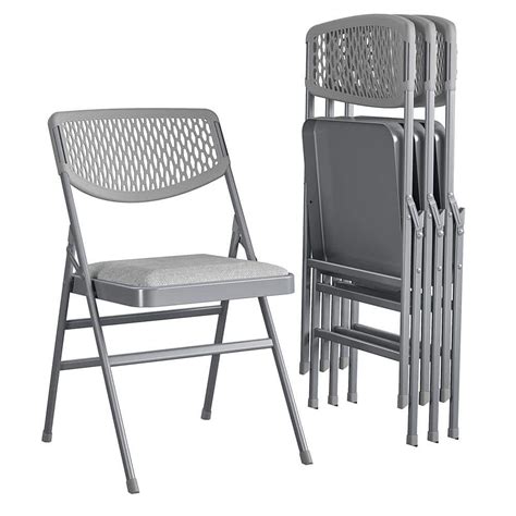 Cosco Gray Fabric Padded Seat Folding Chair Set Of 4 60865gry4e The