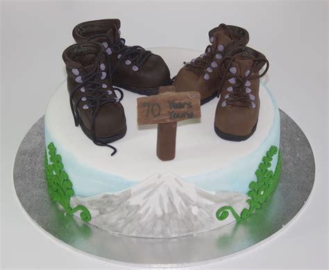 70th Birthday Cake Featuring Fondant Hiking Or Tramping Boots Ferns