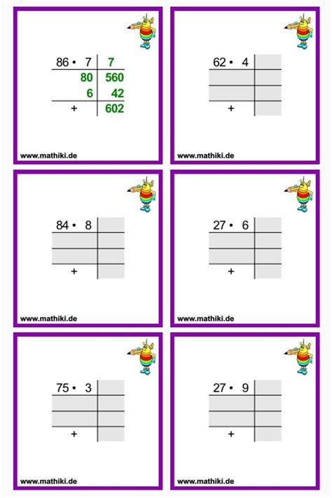 Basic multiplication | #aumsum #kids #science #education #children. Schrittweise multiplizieren (II) - Zerlege die erste Zahl der Multiplikationsaufgabe und rechne ...