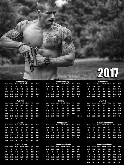 2017 Male Model Calendar Poster Sexy Man Calendar Poster Workout Motivation Poster
