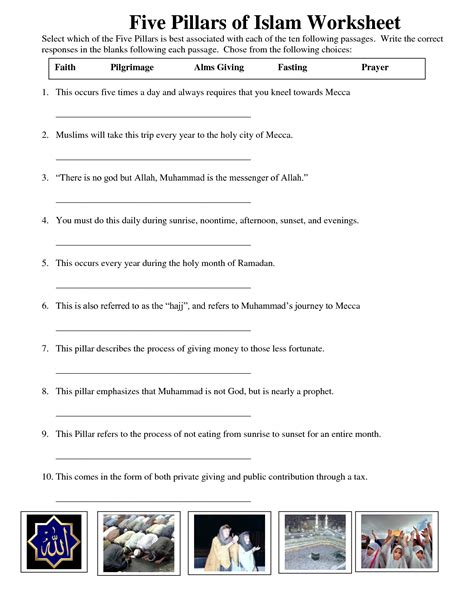 The Five Pillars Of Islam Worksheet