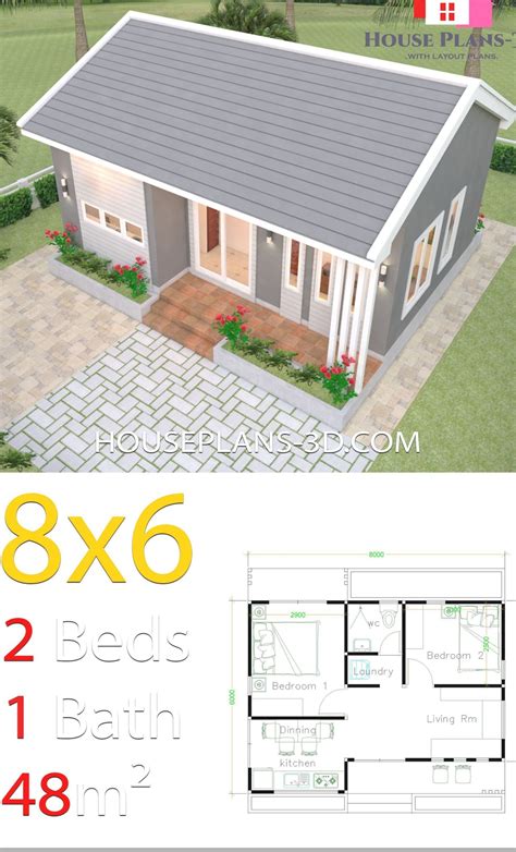 House Design Plans 8x6 With 2 Bedrooms One Bedroom House Plans Small