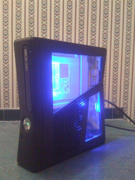 Xbox 360 Slim Custom Window Mod W Blue Lights Ls1tech
