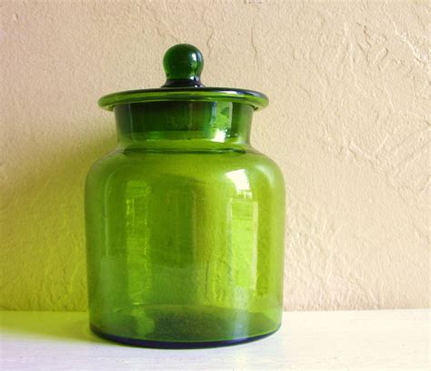 Antique Green Glass Jar With Ground Frosted Edge Lid Unique 28 00 Usd Via Etsy Glass