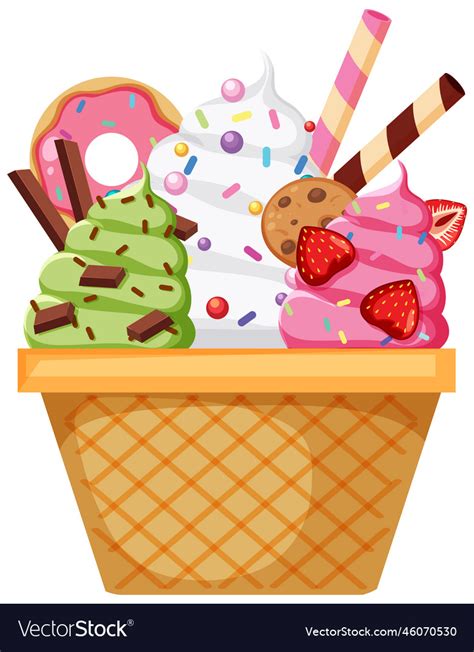 Ice Cream Wafer Bowl With Toppings Royalty Free Vector Image