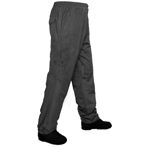 Mens Thermal Fleece Lined Trousers Waterproof Cargo Combat Rain Biker