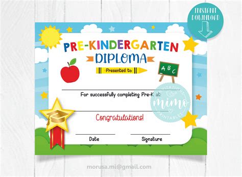 Pre K Graduation Diploma Printable Fill By Hand Instant Etsy