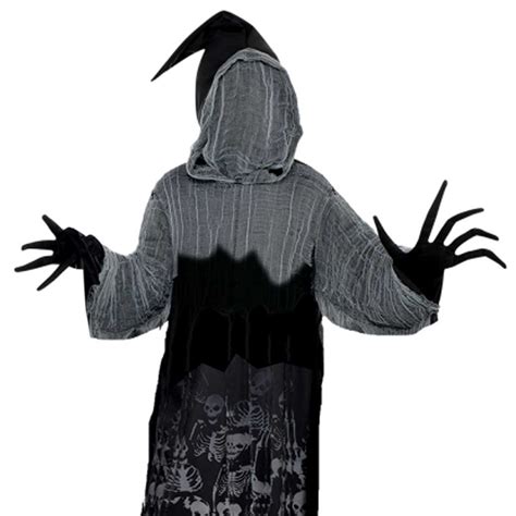 Child Grim Skull Reaper Phantom Costume Kids Halloween Boys Horror Robe
