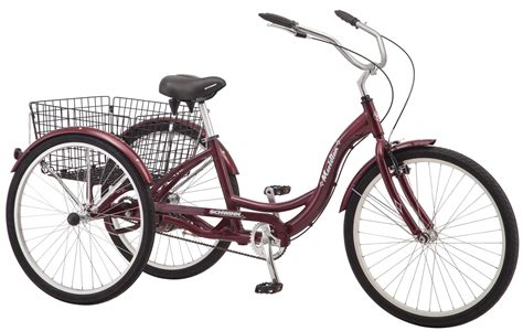 buy schwinn meridian adult tricycle bike three wheel cruiser 24 and 26 inch wheels low step