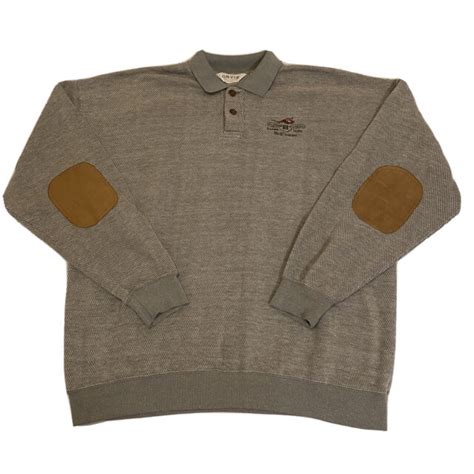 Orvis Gray Button Pullover Sweater Mens Xl Brown Leather Elbow Patches