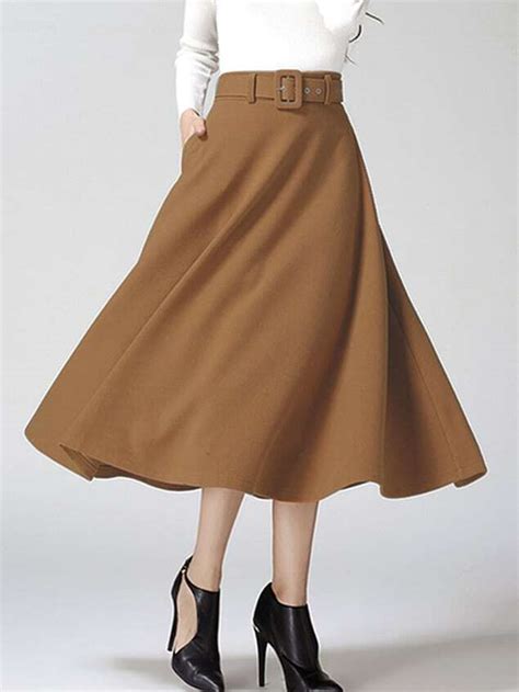 Khaki Pleated Long Skirt Sheinsheinside