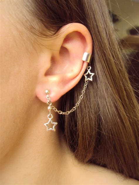 Star Ear Cuff Earrings Dangle Non Pierced Fake Ear Cuffs Etsy