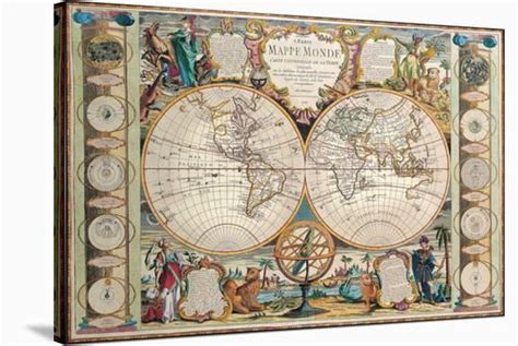 Antique Map Mappe Monde 1755 Stretched Canvas Print Jean Baptiste