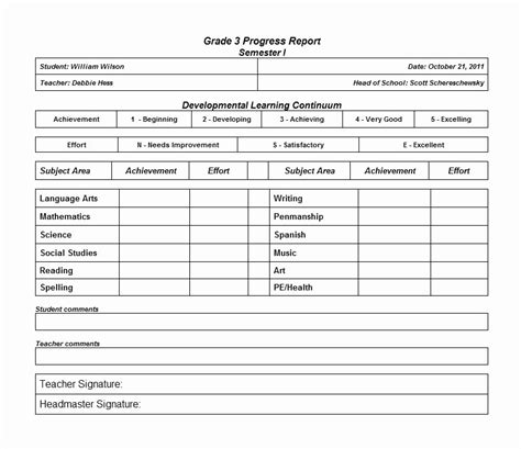 30 Elementary Progress Report Templates Example Document Template