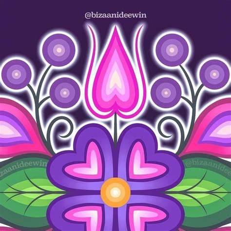 An Abstract Flower Design With Purple And Green Leaves
