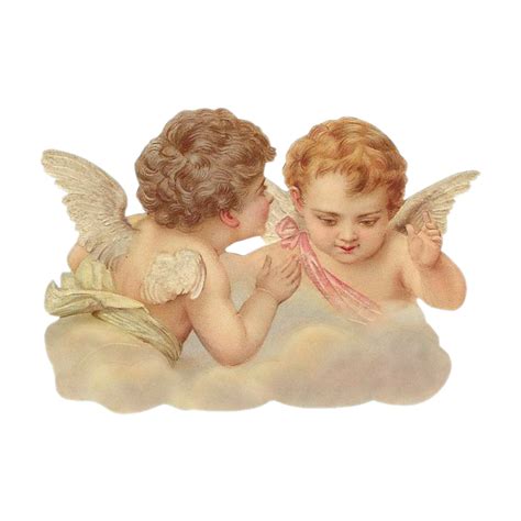 Two Cherubs Sitting On Top Of A Cloud