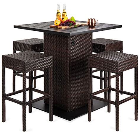 Best Choice Products 5 Piece Outdoor Wicker Bar Table Set For Patio