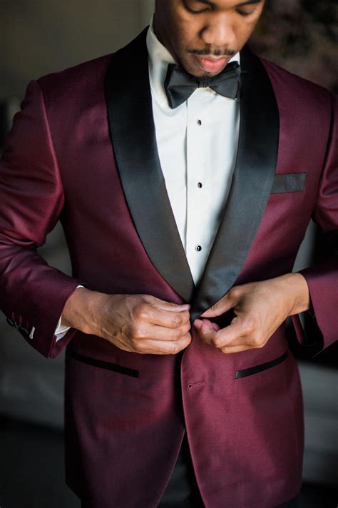 burgundy suit black lapels bowtie retro chic groom style shannon moffit photography llc